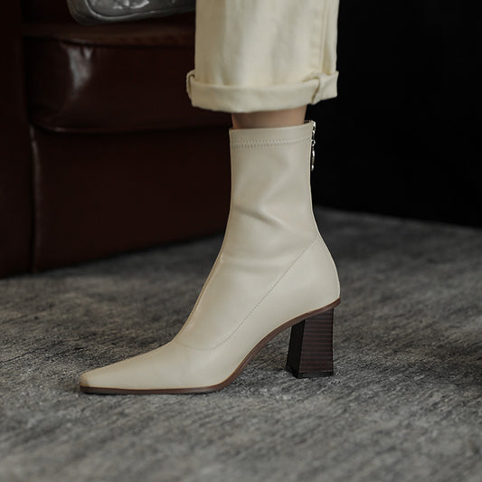 Back Zipper Thick Heel Socks Boots High Heel Short