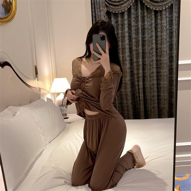 Womens Sexy Lace Top And Pants Two-piece Set