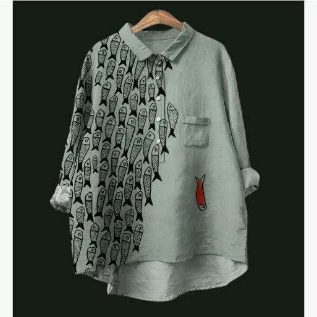 Loose Printed Crew Neck Casual Plus Size Women's Shirt