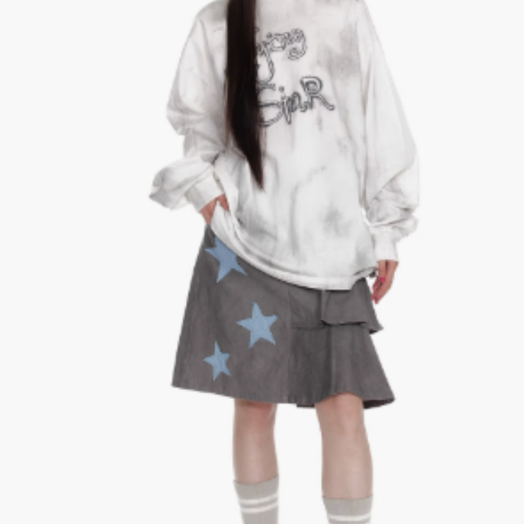Bubble Gauze Plaid Patchwork Star Pleated Skirt For Women