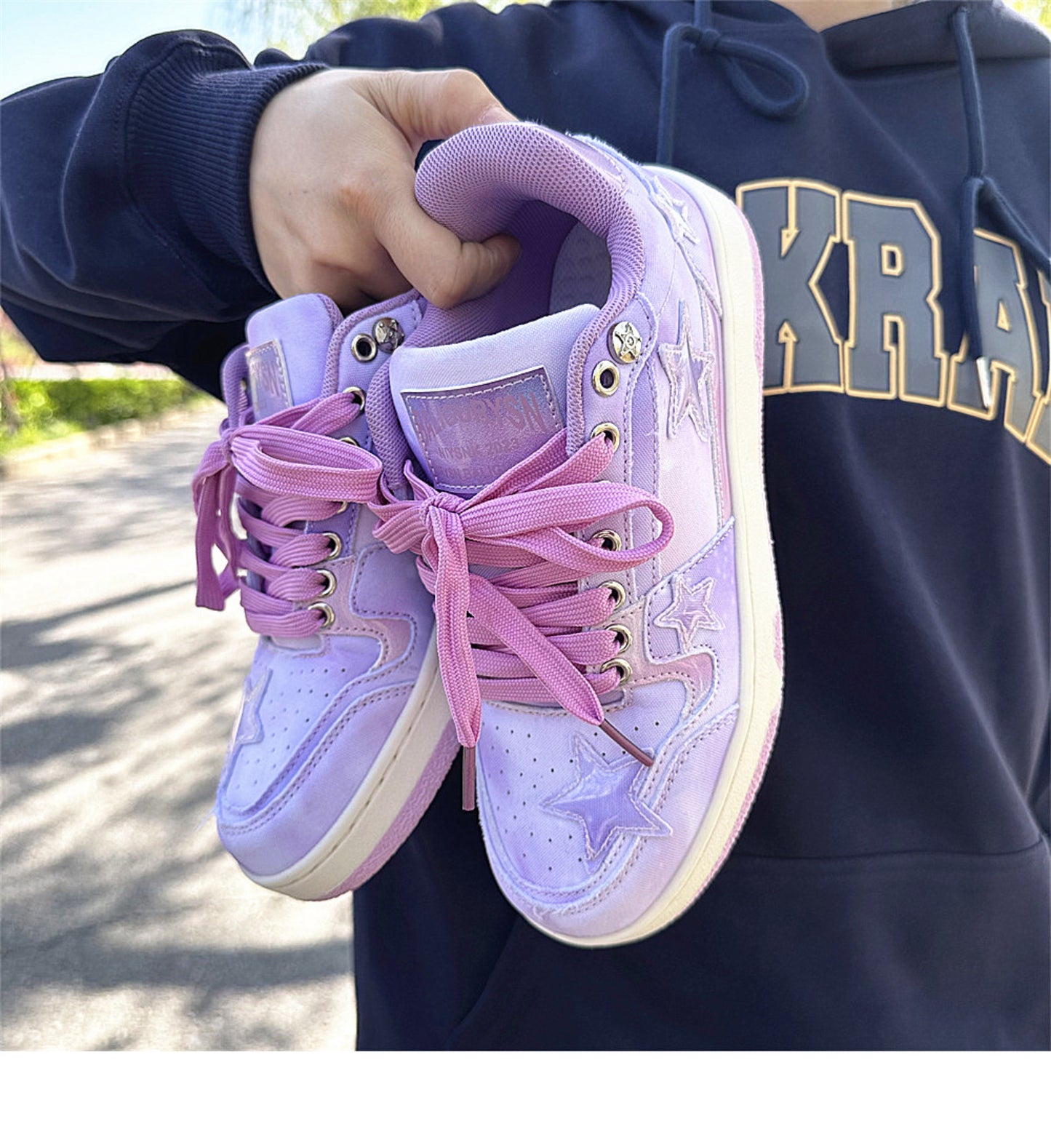 Female Ins Super Hot Low Top Starry Sky Purple Skateboard Shoes