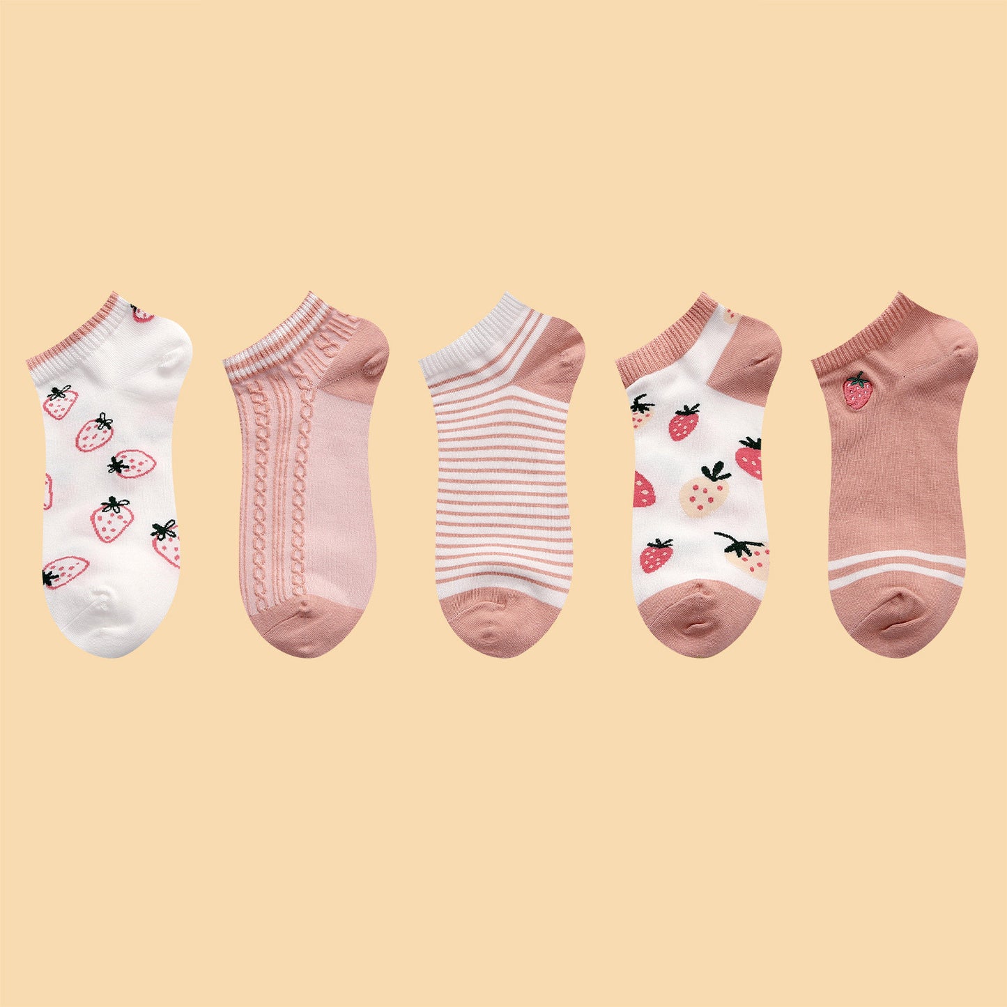 Embroidered Cartoon Fruit Strawberry Ice Cream Boat Socks Sweet Wild Socks