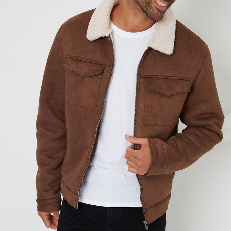 Men's Lamb Fur Collar Splicing Coat