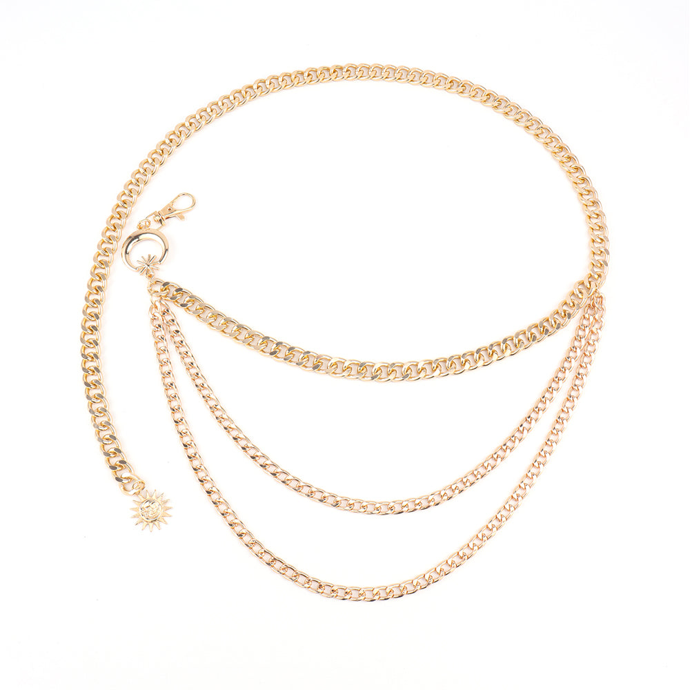 Personalized Waist Chain Moon Star Pendant Three-layer Metal Chain Slim European And American Cross-border Single Product Gold Versatile Corset
