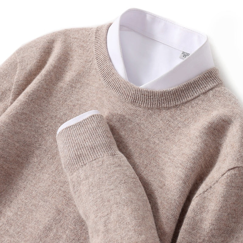Men's Loose Round Neck Solid Color Sweater Cashmere Knitted