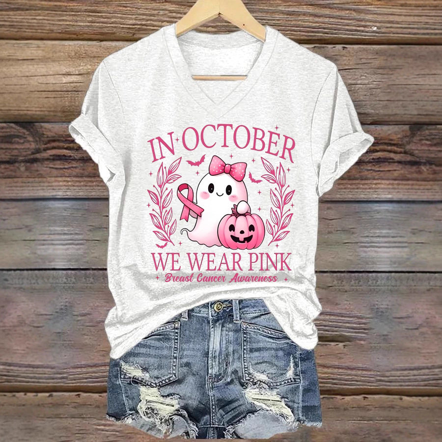 Women's Fashion Printed Casual Colored Cotton V-neck Short Sleeve