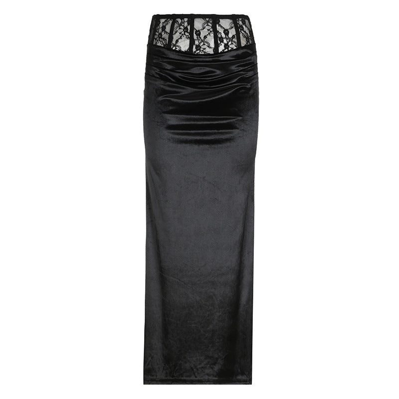 Women's Patchwork Solid Color Buttocks Wrapped Fishtail Skirt
