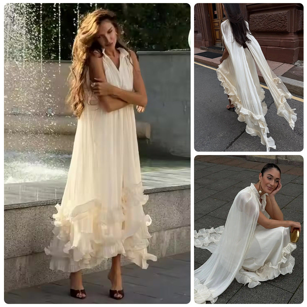 Irregular Ruffle French Shawl Dress