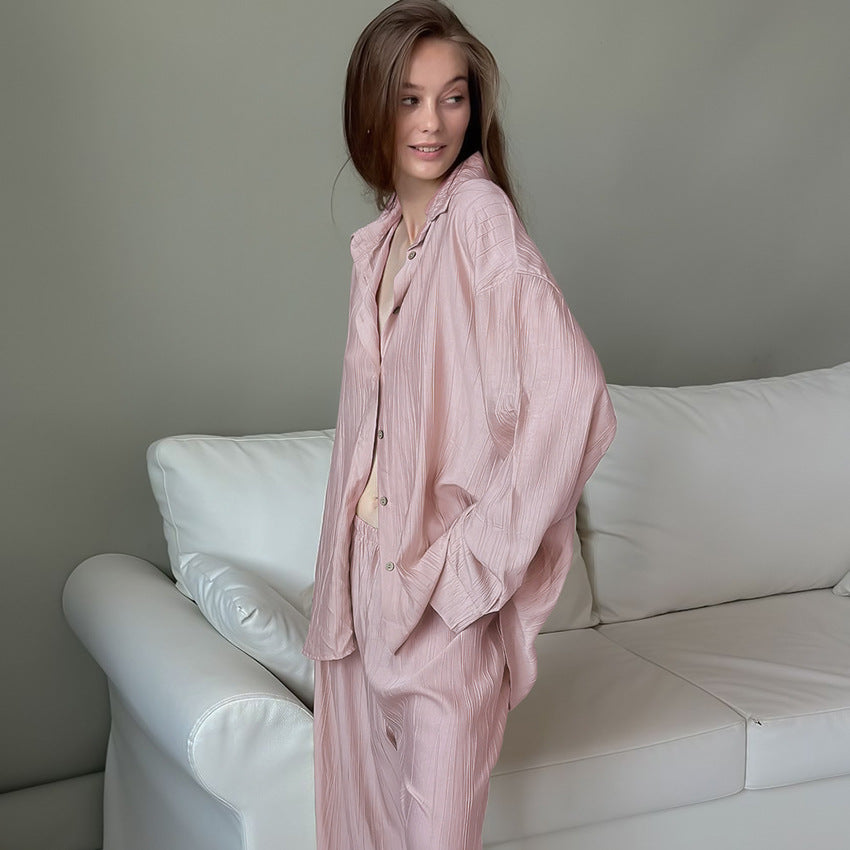 Woven European And American-style Autumnwinter Casual Two-piece Set Featuring Loose-fitting Long-sleeve Pants