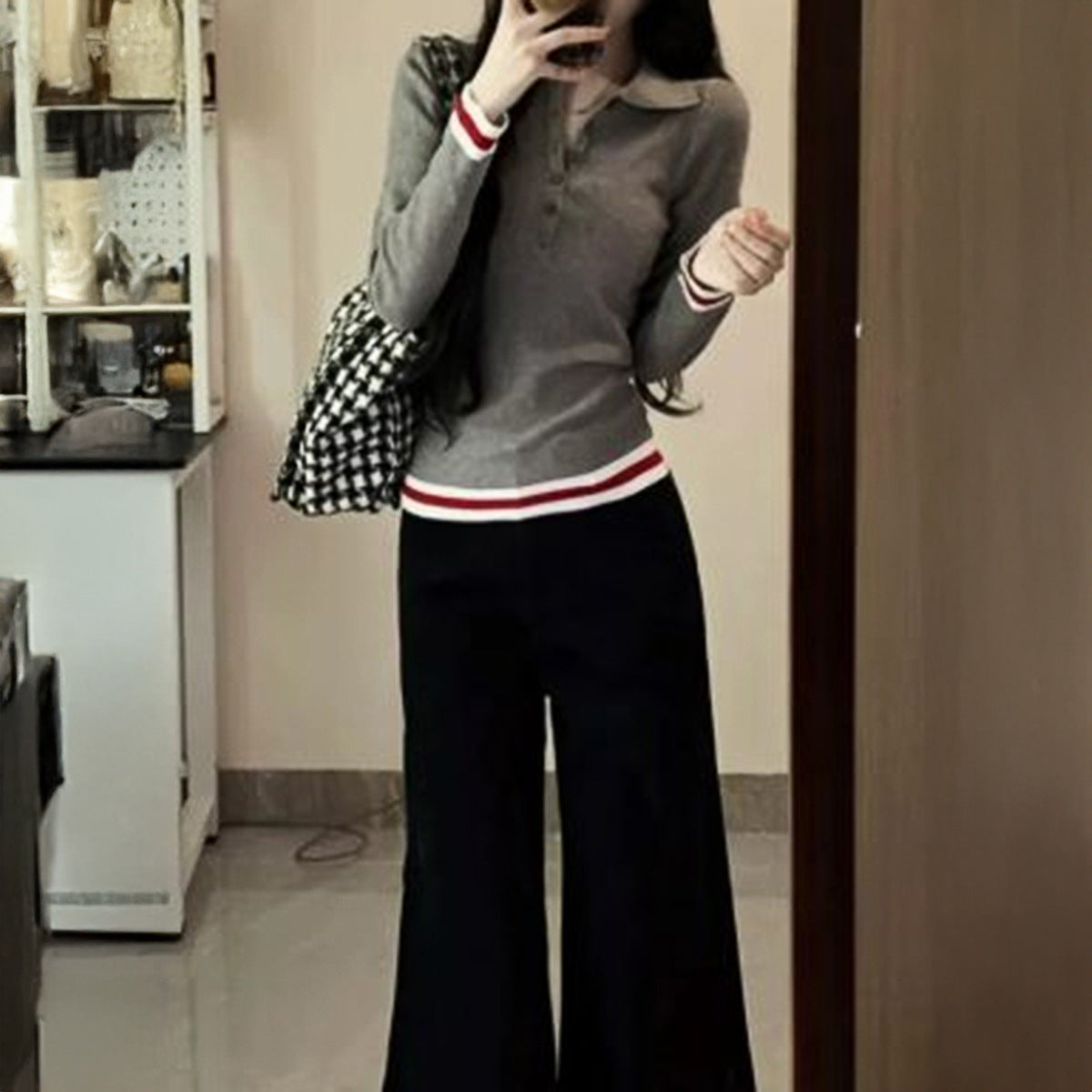 Elegant Commuter Lapel Long-Sleeve Knit Top