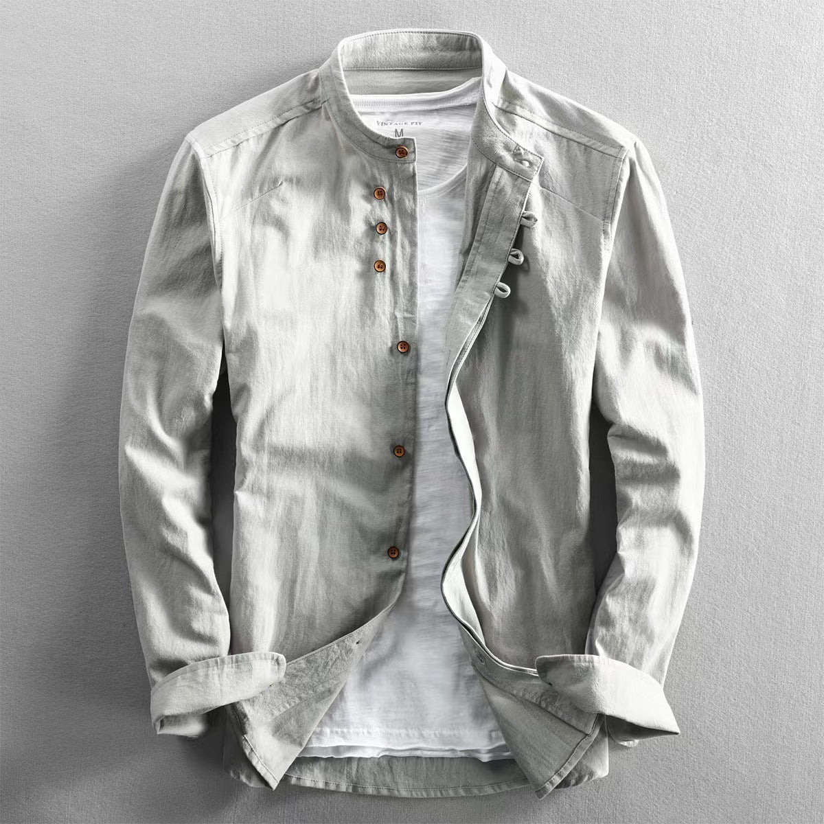 European And American Style Men's Clothing Stand Collar Buried Clip Casual Shirt