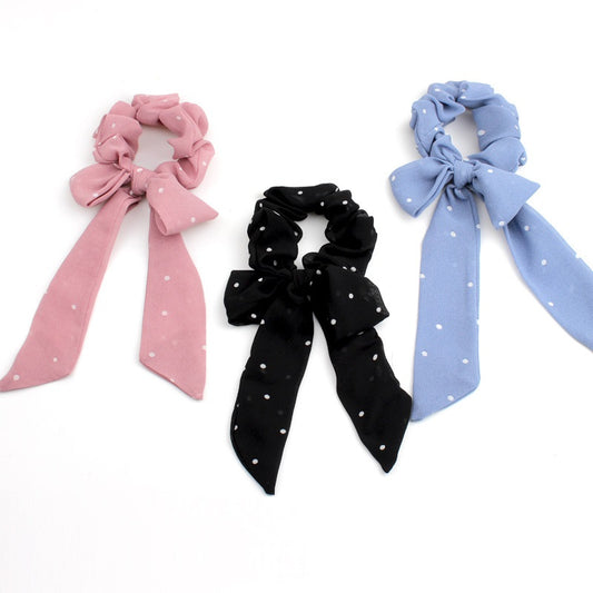 match And Cute Bow Ribbon Small Polka Dot Chiffon Ponytail Released Circle Head Accessories