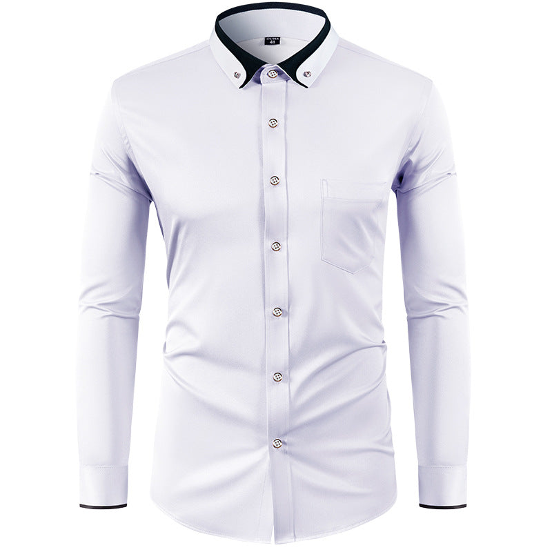 Skjorte til mænd med farveeffekt, krave-design, ensfarvet og slim fit