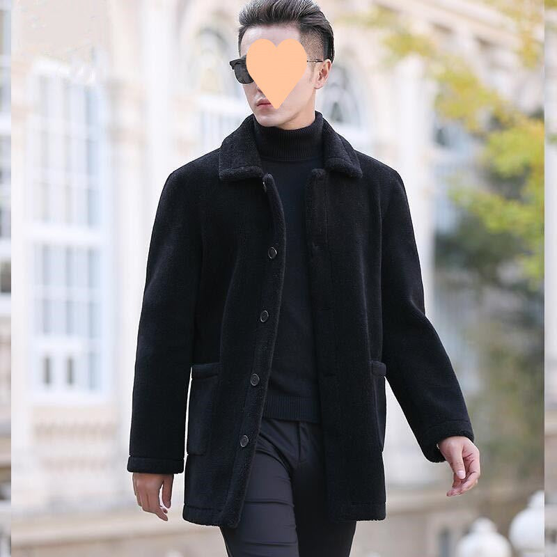 Artificial Lamb Wool Leather Coat Men's Mid-length Warm Coat