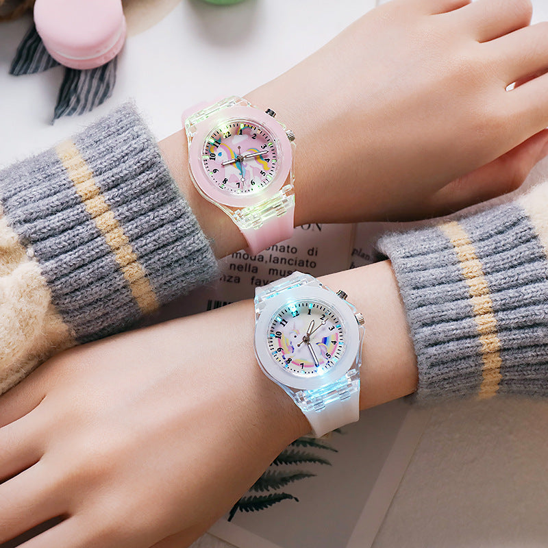 Unicorn Luminous Silicone Quartz Watch For Primary School Kids And Children