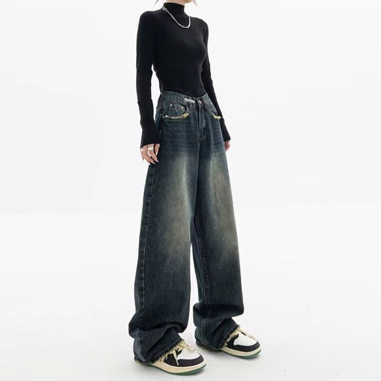 Women's Fashion Vintage Letter Straight Loose Jeans