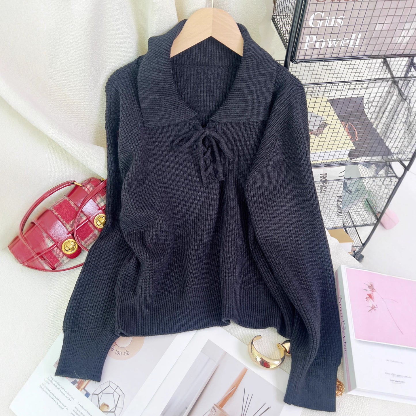 Women's Retro Lace-Up Long Sleeve Sweater