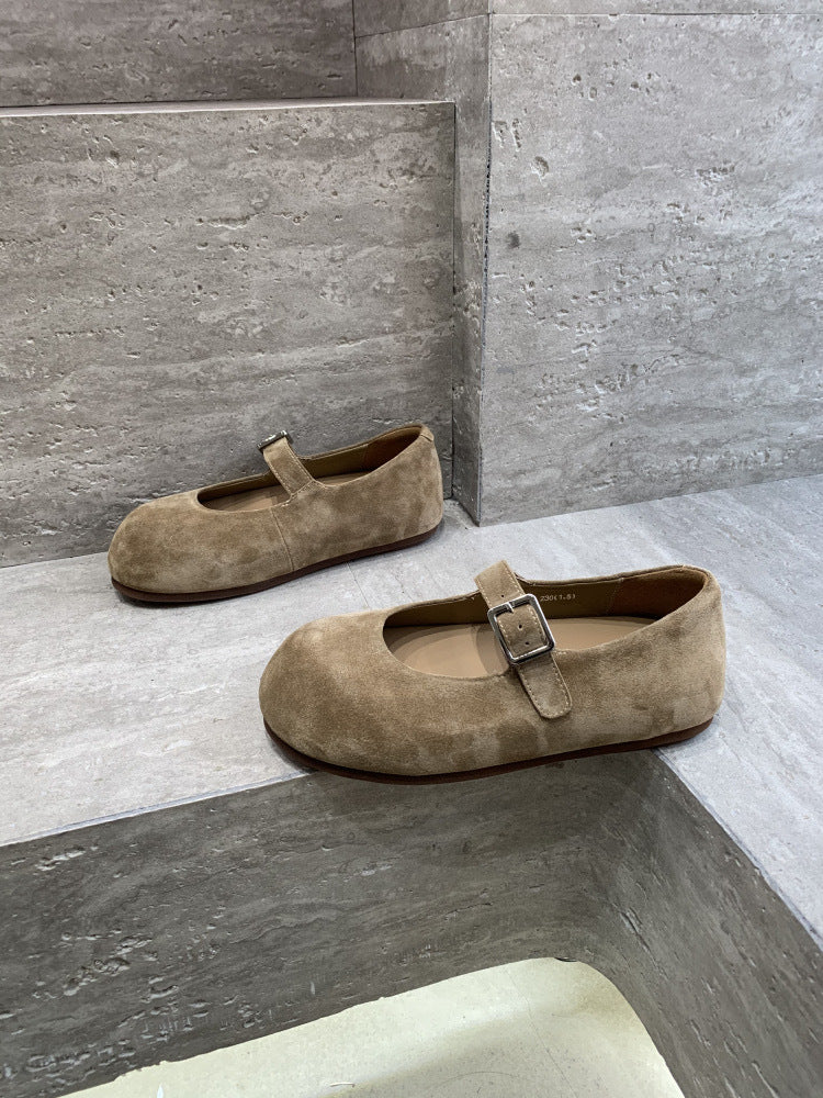 Genuine Leather Big Head Buckle Mary Jane Shoes Women