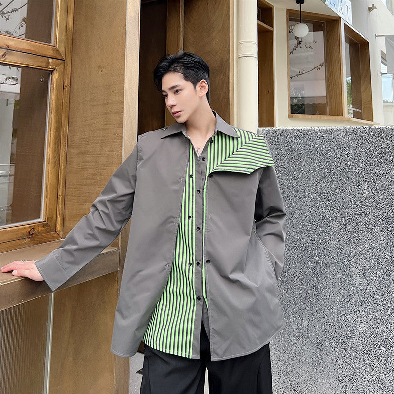 Men's And Women's Button Splicing Fake Two-piece Layered Jacket