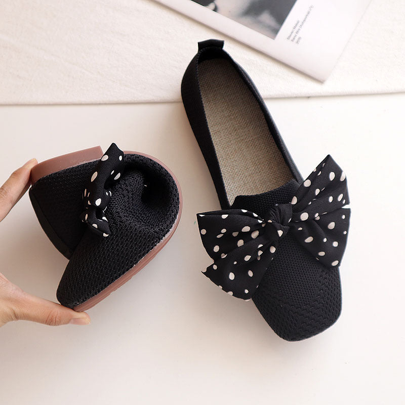 Knitted Shoes Women's Spring And Summer New Soft Bottom Bowknot Fairy Style