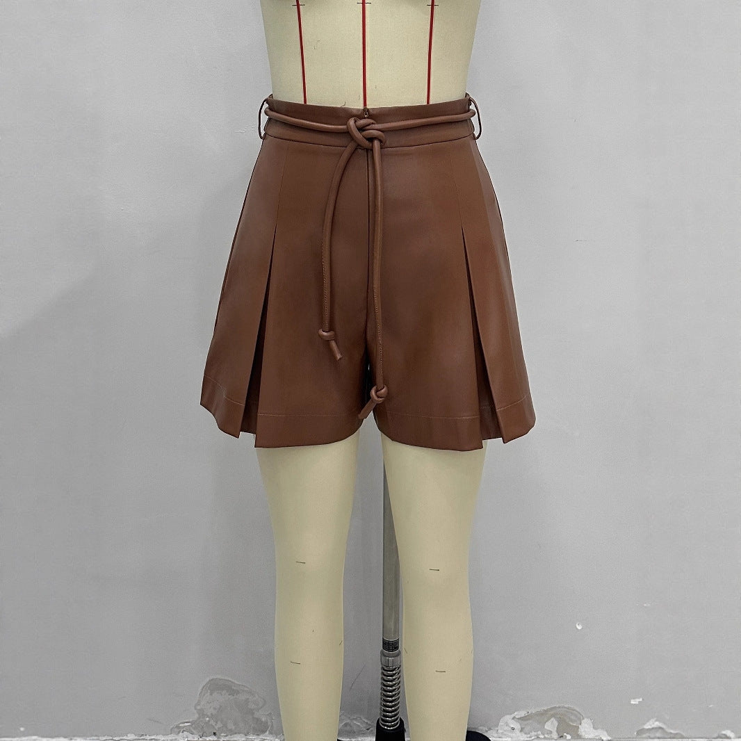 Womens Stylish Belted Waist-cinching Shorts Skirt