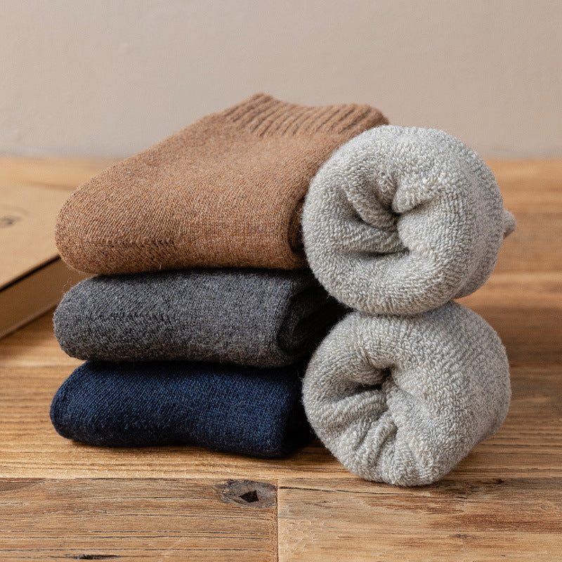Men's Winter Cold-resistant Thickened Warm Wool Socks Solid Color Middle Tube