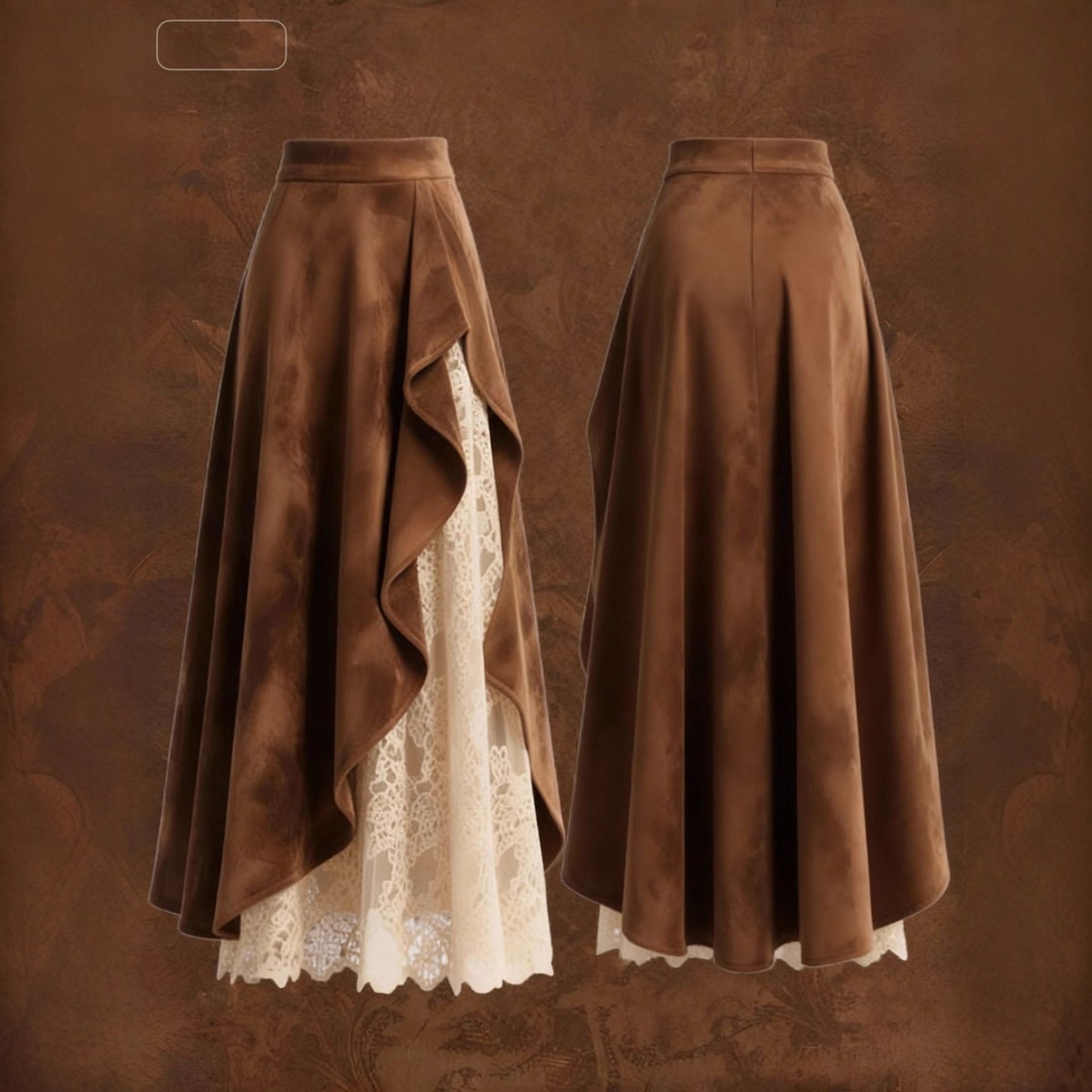 Womens Retro Western-Style Suede And Lace Patchwork Skirt