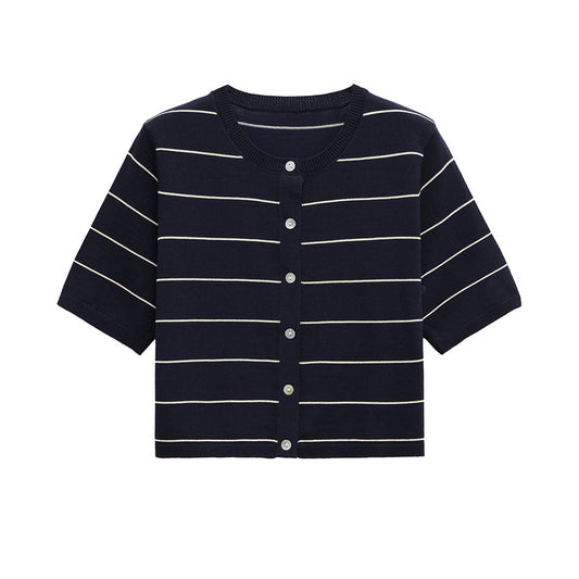 Spring And Summer European And American Style Striped Minimalist Striped Knitted Coat