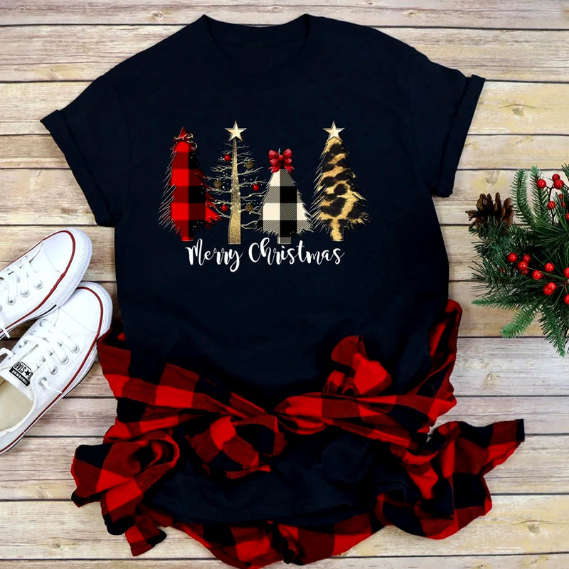 Foreign Trade Christmas Tree T-shirt Men And Women Red
