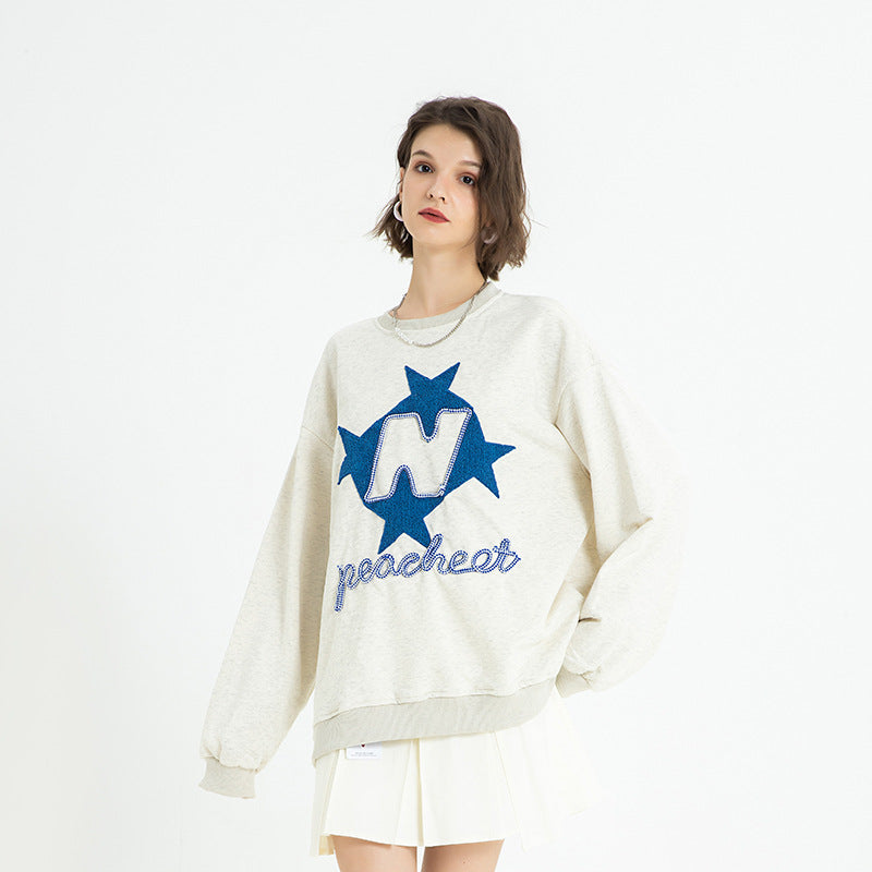 Embroidered Pullover Drop-shoulder Long-sleeve Men's Sweater Top