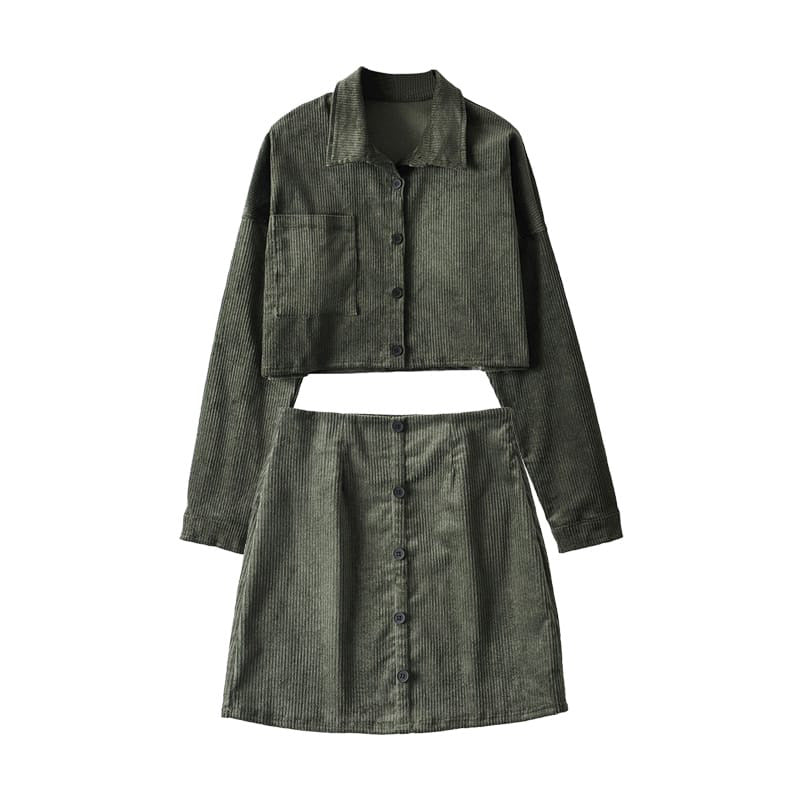 Fashion Casual Short Corduroy Jacket Skirt American Hot Girl Suit