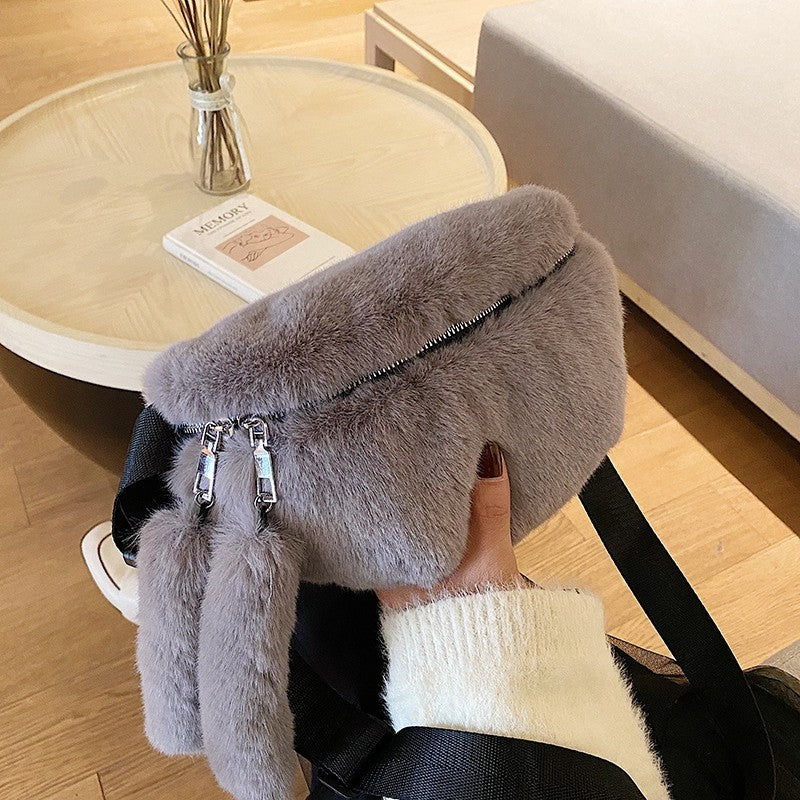 Women's Fashion Shoulder Fur Messenger Bag