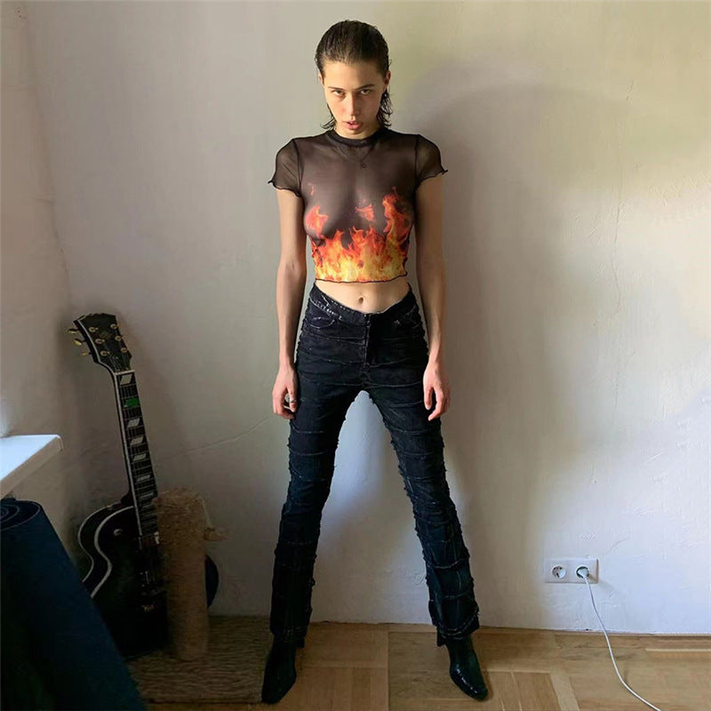 Skinny Calf Women's Flared Denim Trousers