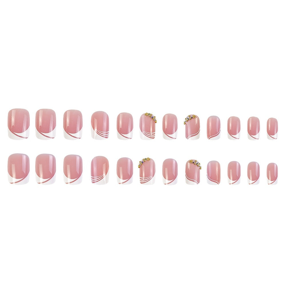 Simple French Wear Nail Short Pure Desire Pile Rhinestone