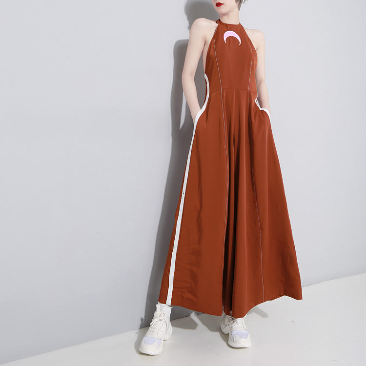 Women's Fashion Moon Bump White Edge Ring Ruffle Wide Leg Jumpsuit