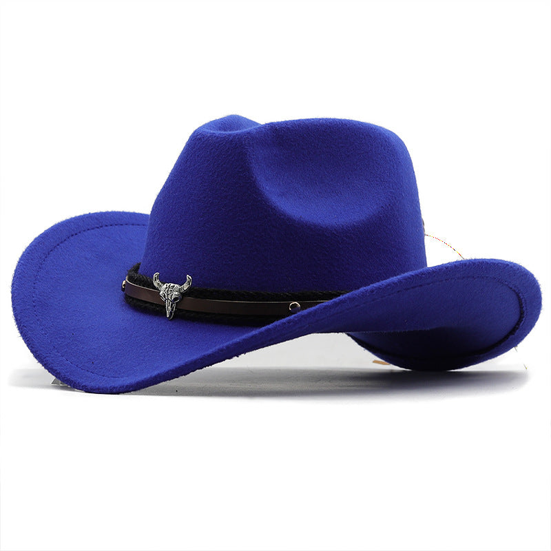 Metal Tyrehoved Label Western Denim Top Uld Fedora Hat