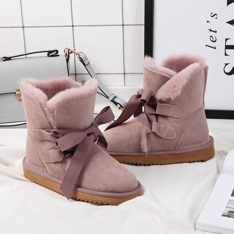Northeast Winter Bow And Velvet Short Tube Warm Short Boots