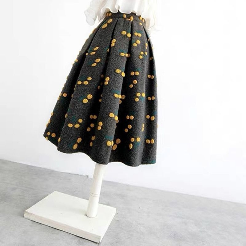Classic Style Woolen Flab Hiding High Waist Skirt