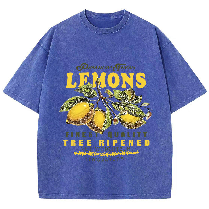 Women's Pickled Short-sleeved Cotton Premium Lemon Printing