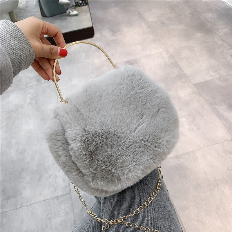 Women's Fashion Chain Plush Crossbody Bag