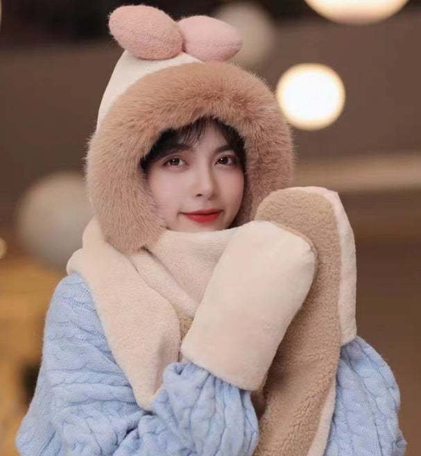 Winter Hat And Scarf Integrated Plush Insulation
