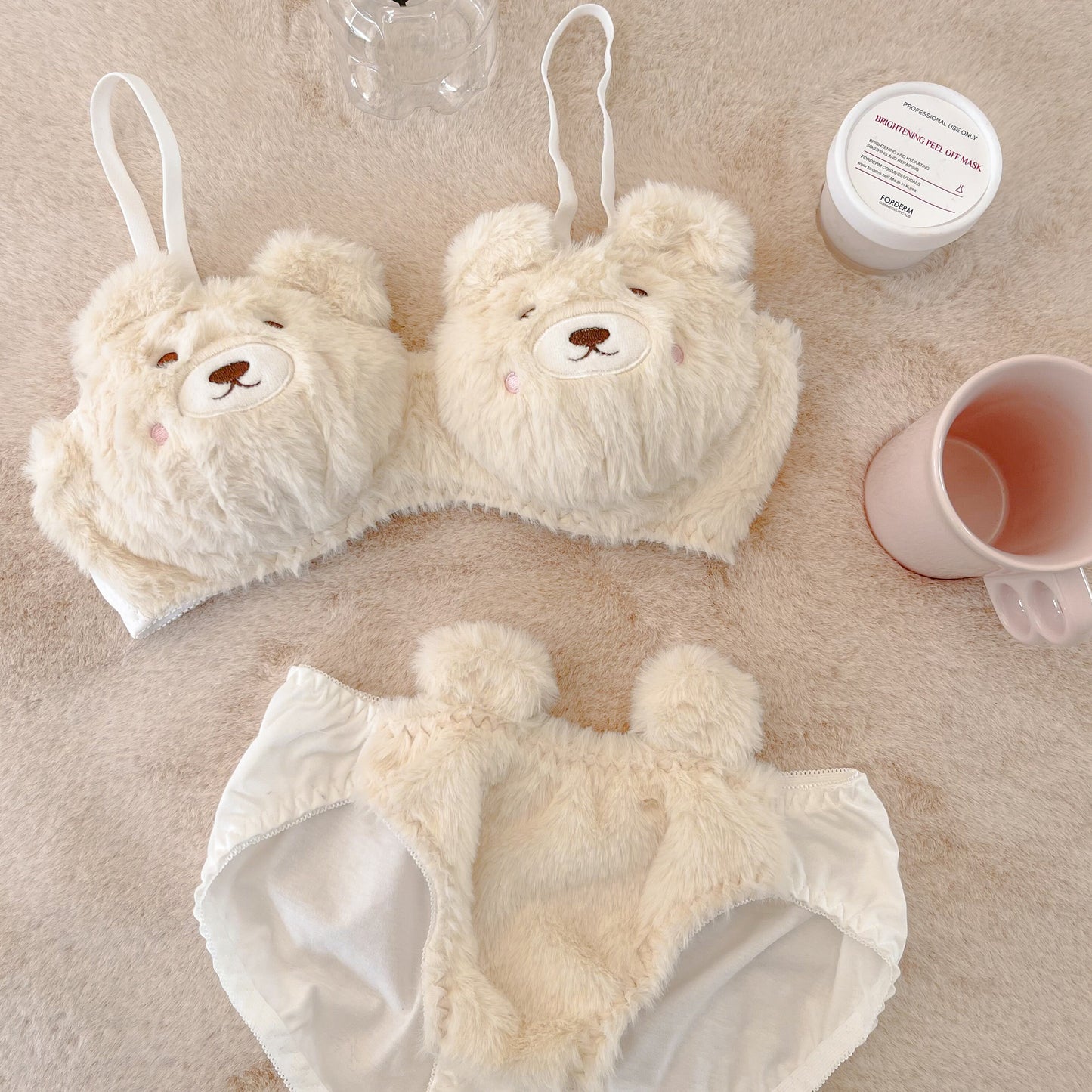 Lady Cartoon Plush Bear Bra Set