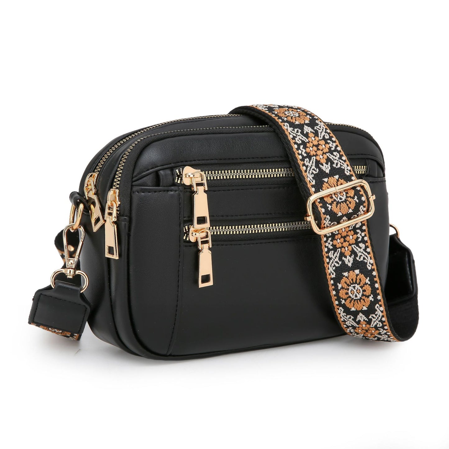 Color Block Multifunctional PU Crossbody Bag With Zipper And Adjustable Shoulder Strap