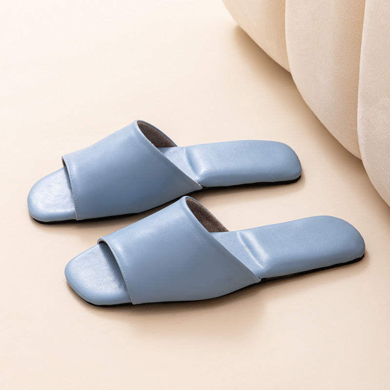 Womens PU Leather Plain Color Simple Slippers For Home Use