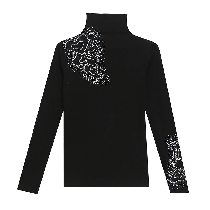 Women's Fleece Turtleneck Lace Hollowed Out Slim Fit Bottoming Shirt