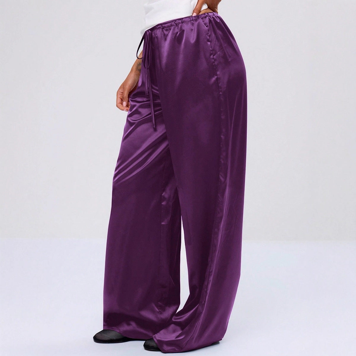 Satin Loose Wide Leg Drawstring Long Pants