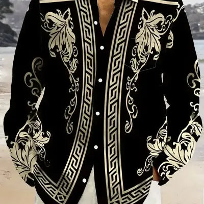 Fall Men's Clothing Shirt Long Sleeve Printed Contrast Color