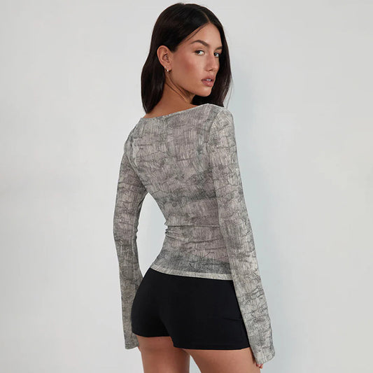 Womens Lightweight Loose-fitting Sexy Animal-print T-shirt Top