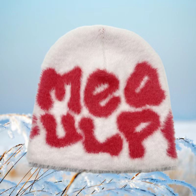 MEA Letter Jacquard Beanie Warm Knitted Hat