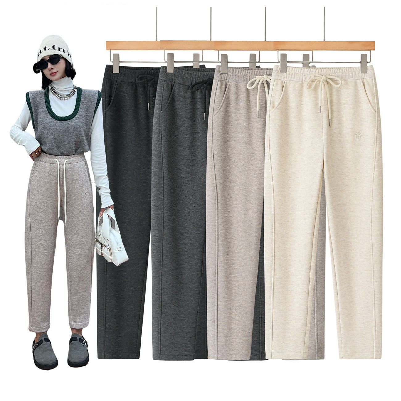 Fleece-lined Thick Casual Pants Women's Antelope Velvet High Waist